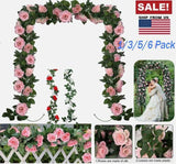 1-6Pack Fake Rose Vine Flowers Plants Artificial Hanging Ivy Home Party 7.6 Feet Flowering Plants