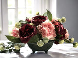 Pink & Burgundy Mauve Peony Floral Arrangement sage Green Planter 18Ó Long Peony