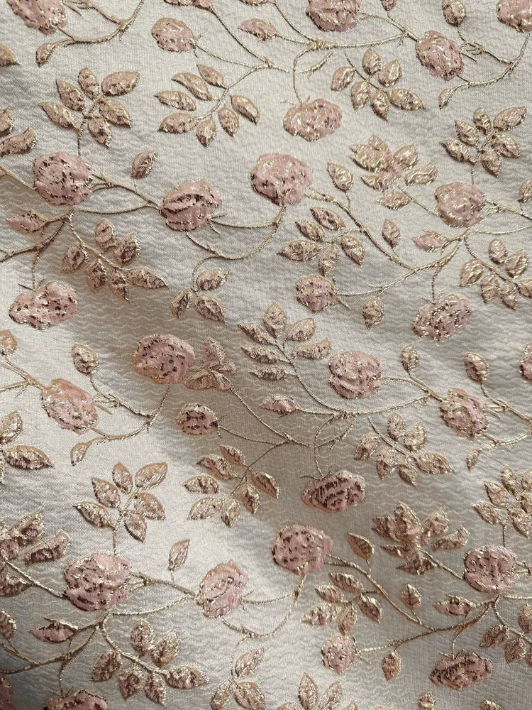 PINK GOLD Floral Brocade Fabric (60 in.) Sold By The Yard Flowering Plants