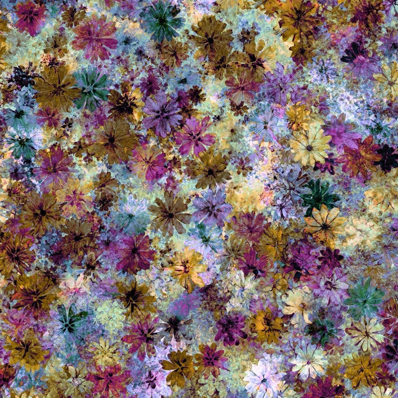 45" Wild Petals Quilting Fabric, Violet Gold Flowering Plants