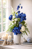 Blue Hydrangea Floral Arrangement, Navy Blue and White Centerpiece, Farmhouse Hydrangea