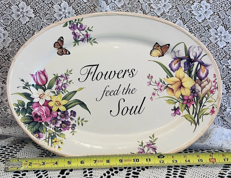 Vintage Lily Creek Large Platter Flowers Feed The Soul 18x13" Lily