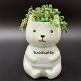Handmade Beaded Forever Plant Crystal Teardrop Beads 4.5Ó Ceramic Bear Planter Green Plant