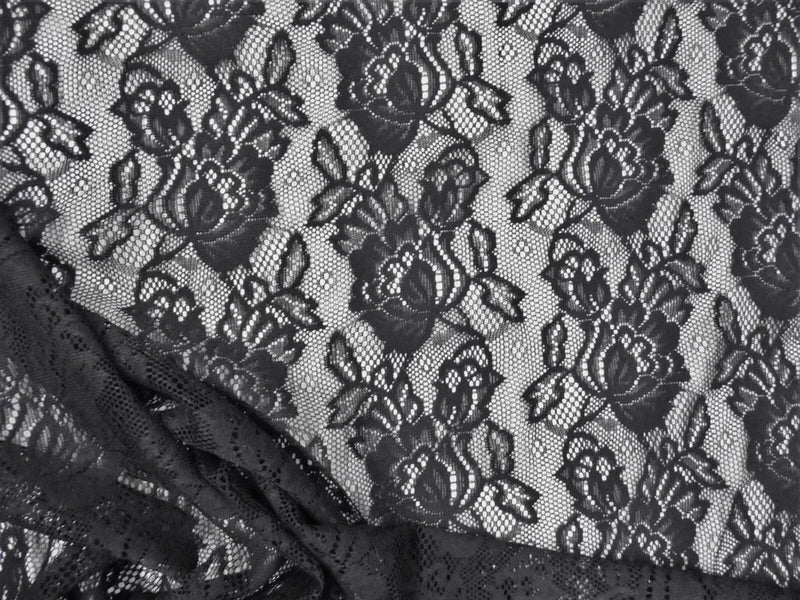 Stretch Lace Apparel Fabric Sheer Black Floral GG103 Flowering Plants
