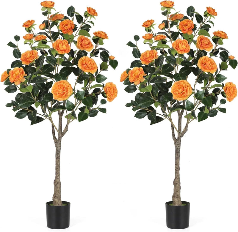 Artificial Camellia Tree w/Blooming Flowers Faux Plants Office Door Decor 2 Pack Flowering Plants