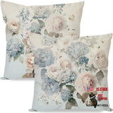 Peony and Hydrangea Floral Throw Pillow Covers 18" x 18" (Pack of 2) Blue Hydrangea