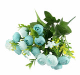 15 Head Small Ranunculus Bouquet - Artificial Silk Flowers Bunch with Leaves Ranunculus
