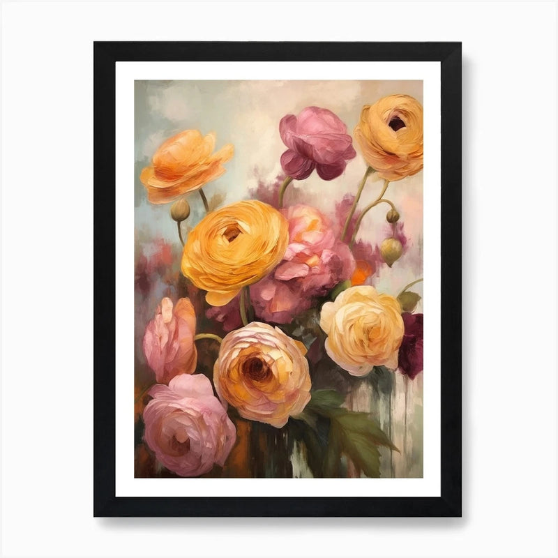 Fall Flower Painting Ranunculus 1 A Framed Wall Art Poster Canvas Print Picture Ranunculus
