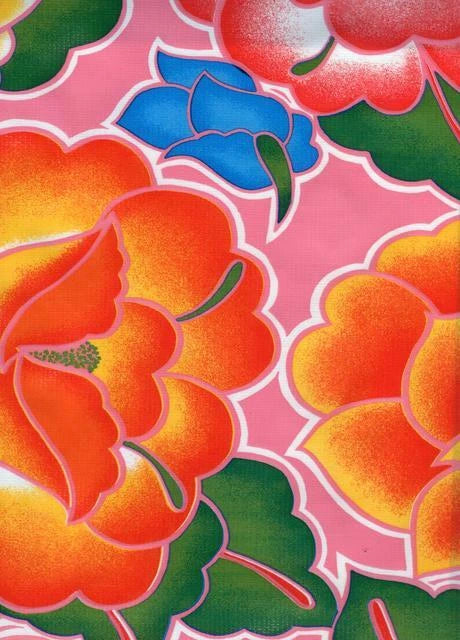 Oilcloth Fabric Exotic Floral Tehuana Pink Pattern Sold in Yard or Bolt Flowering Plants