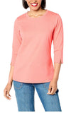 Denim & Co. Women's Essentials Jersey Round-Neck 3/4-Slv Top Rose Roses