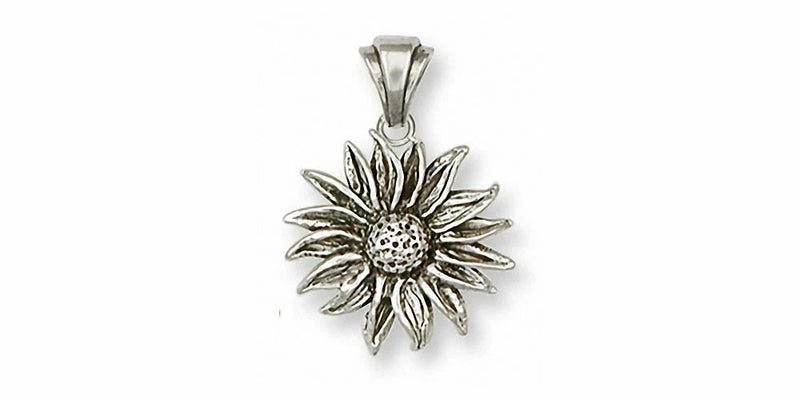 Sterling silver sunflower flower pendant, textured petals and center