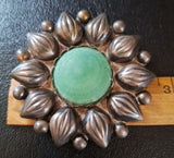 2.75" SUNFLOWER, 40'S VTG GREEN MEXICO STERLING SILVER FLOWER PIN/BROOCH 26gr Sunflower