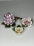 Capodimonte Cesar Porcelain Hydrangea Rose Italy SET 3 Matte French Country Hydrangea