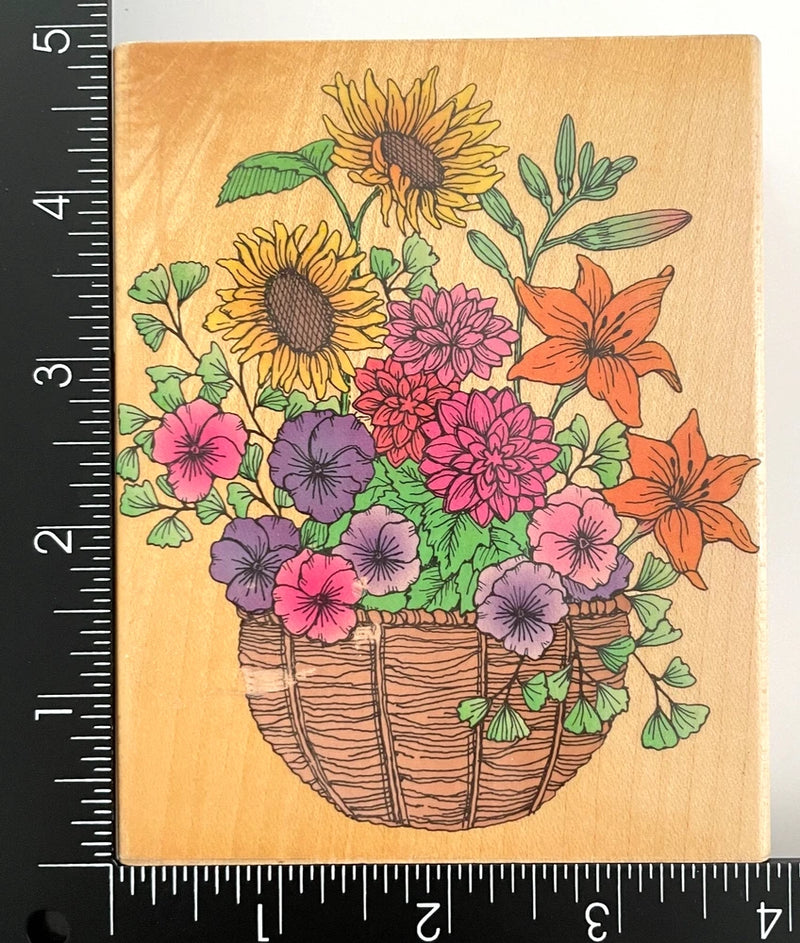 Hero Arts Super Flower Basket Sunflower Lily Garden Planter S1007 Rubber Stamp Sunflower
