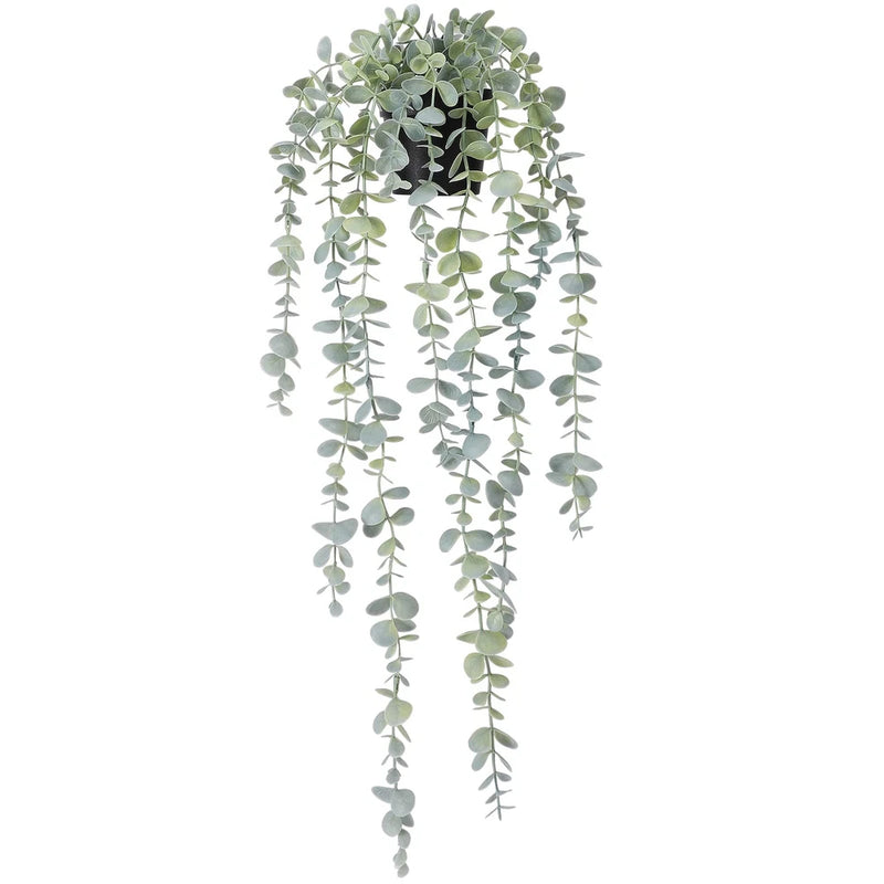 Artificial hanging eucalyptus plant with cascading green and gray leaves