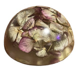Vintage Paperweight Real Flowers Domed Resin Violet Hydrangea Petals Cottagecore Hydrangea