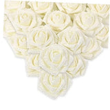 Glitter Roses,50pcs Glitter Flowers Foam Rose with Stem for DIY 50pcs Ivory Bouquet