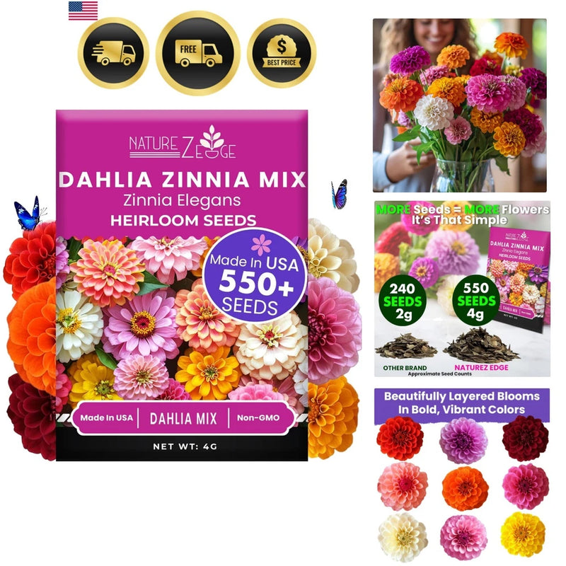 Zinnia Seeds Flower Seeds for Garden Outdoor Planting Easy Grow Multicolor Garden Plants