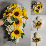 Ivory Rose Sunflower Bridal Wedding Bouquet Accessories Bouquet