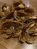 GOLD Peony Flowers 12 Rhinestone Flower Heads DIY Craft Peony