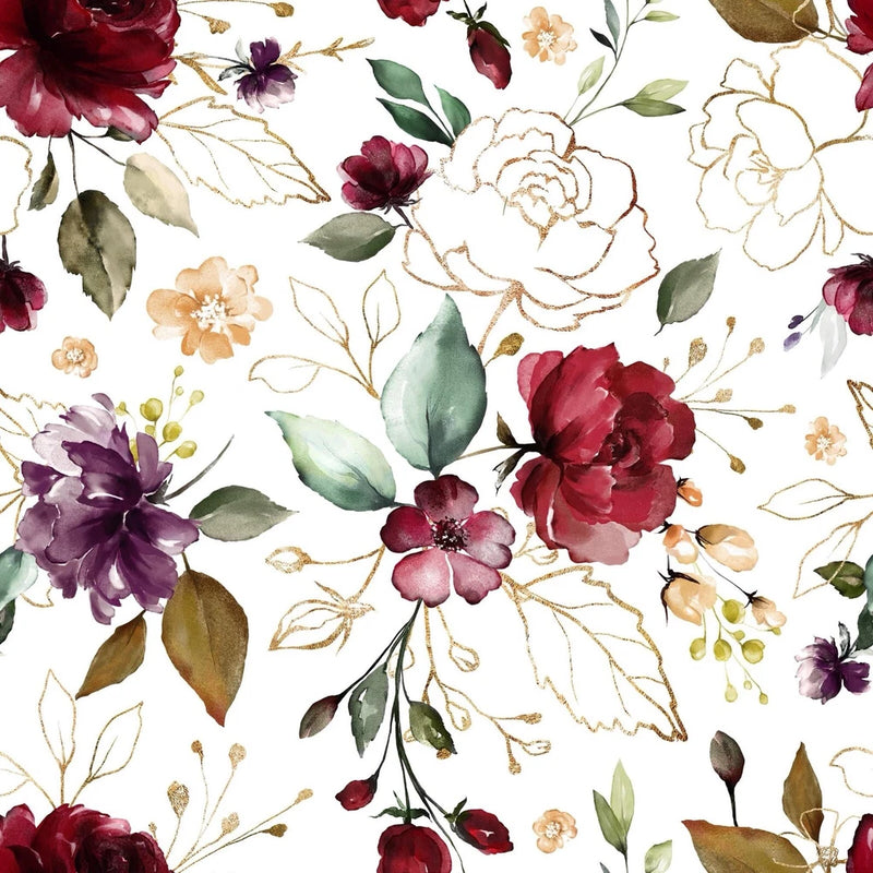 Per HALF YARD 150cm Wide DIGITAL PRINT Gold Purple Rose Cotton Lycra Knit Fabric Flowering Plants