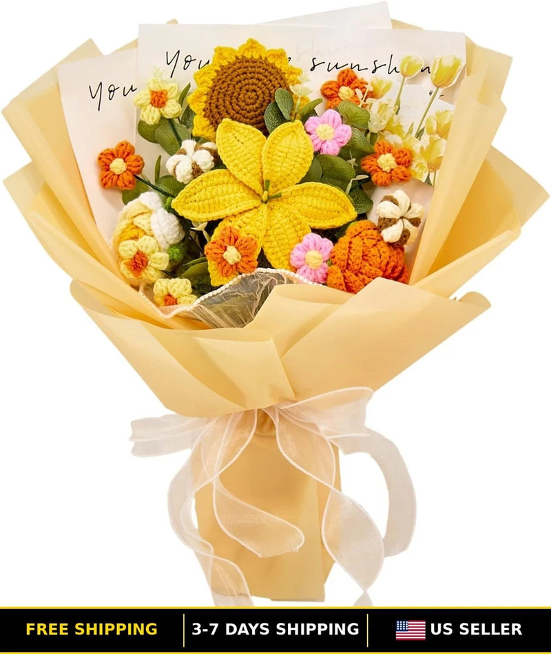 Yellow Crochet Flower Bouquet with 14 Handmade Sunflower Crochet Flowers Sunflower