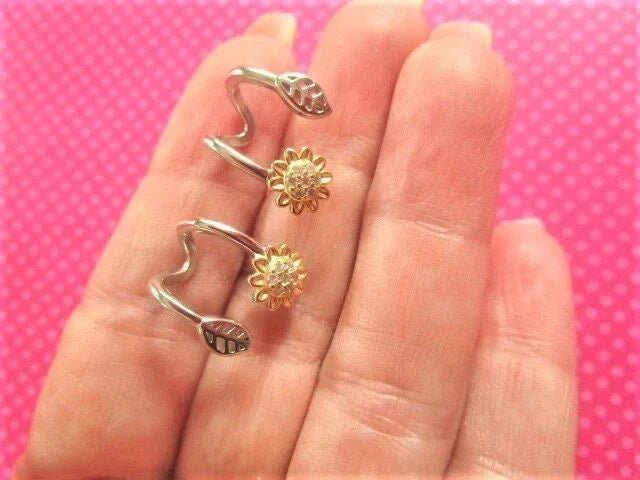 Sunflower cuff stud set with gold-tone sunflower and leaf designs
