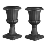 Uimoso Urn Planters 9.8" x 16.5" 2 PCS Plastic Flower Pot Garden Decor Black Hydrangea