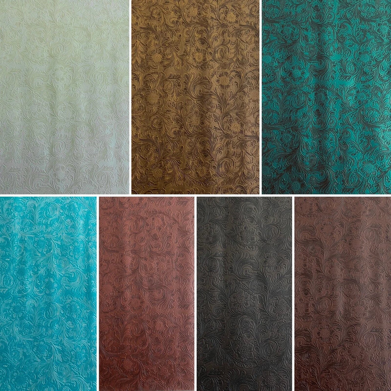 Embossed Trail Floral Faux Leather vinyl fabric 54" Wide Flowering Plants