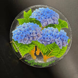 Peggy Karr 11" "Hydrangeas" Plate Fused Glass Signed 2000 #80 USA Hydrangea