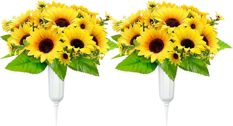 2 Sets Artificial Cemetery Flowers for Grave Decorations Yellow Sunflower Bouque Sunflower