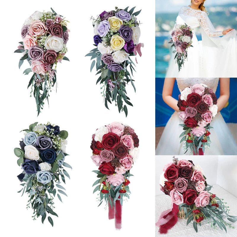 Wedding Bridal Bouquet Holding Bouquet Artificial Roses Waterfall for Ceremony Bouquet