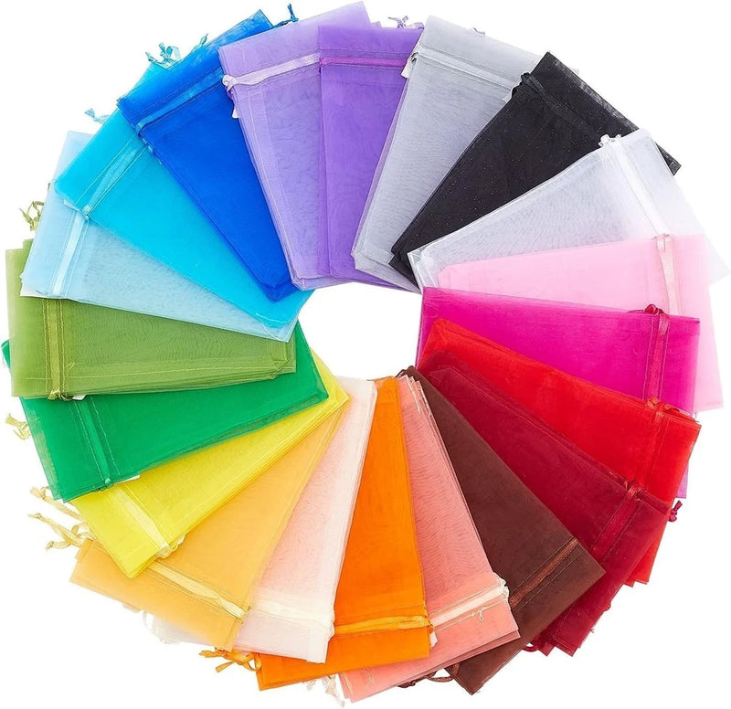 Sheer organza drawstring gift pouches, assorted colors