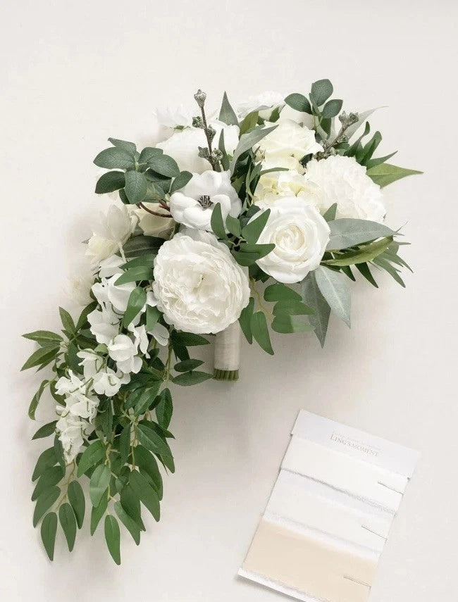 Ling's Moment White Bridal Bouquet Cascading Ivory Wedding Bouquets NEW Bouquet