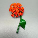 VTG Enamel Flower Brooch Bright Orange Green Stem Leaf Hydrangea Spring Summer Hydrangea
