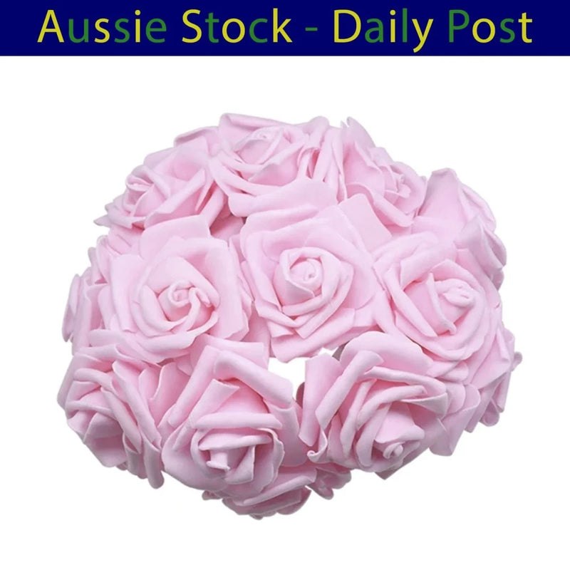 Light Pink 7cm Foam Flowers Rose Stems Artificial Wedding Bride Bouquet 20pcs Bouquet