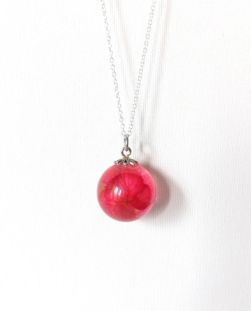 Handmade Red Hydrangea Flower Resin Necklace Sphere Pendant Unique Gift For Her Hydrangea