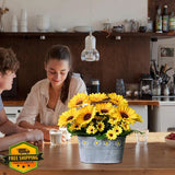 hopeme Faux Sunflowers in Pot, Rustic Potted Silk Floral Table Centerpiece Green Plant