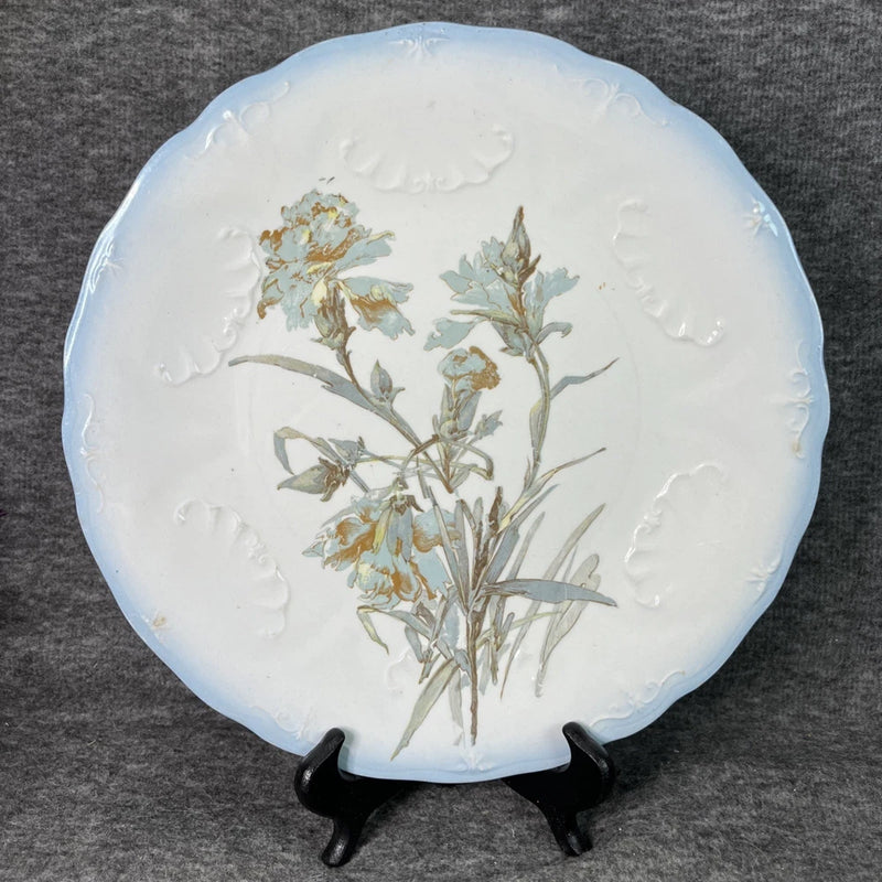 Ridgways 1900's Royal Semi Porcelain 10" Dinner Plate Blue Carnation Carnation