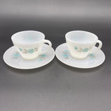 Vtg Two Sets Fire King Oven Ware Blue Carnation Flower Coffee Cup Mug & Saucer Carnation
