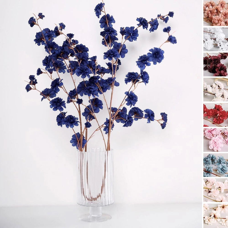 Artificial silk carnation flower sprays with blue blooms and tall stems