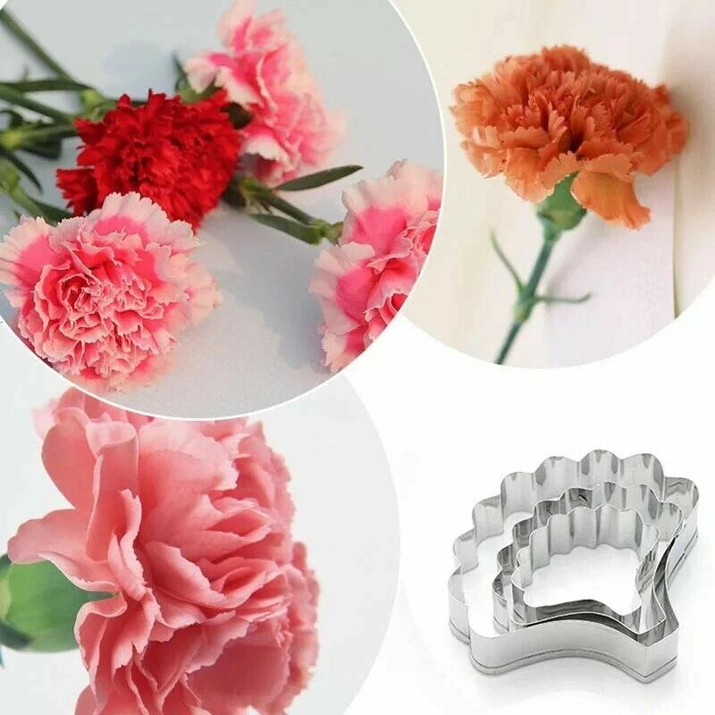 Stainless Steel Carnation Flower 3pcs Set Cutters Cookie Fondant Sugar Craft Carnation