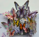 Hydrangea Butterflies 3D Pop Up Card Garden Blue Purple Flowers Hydrangea