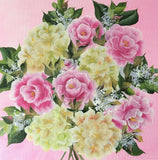 Shabby Chic PINK ROSES HYDRANGEAS ~10x10 Acrylic Painting~~Jann Mendenhall~~____ Hydrangea