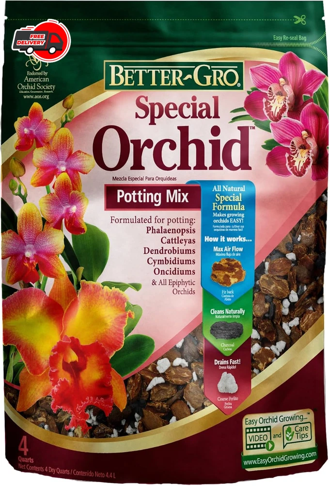 Orchid potting mix bag with bark pieces, Better-Gro Special Orchid Mix, 4 quarts