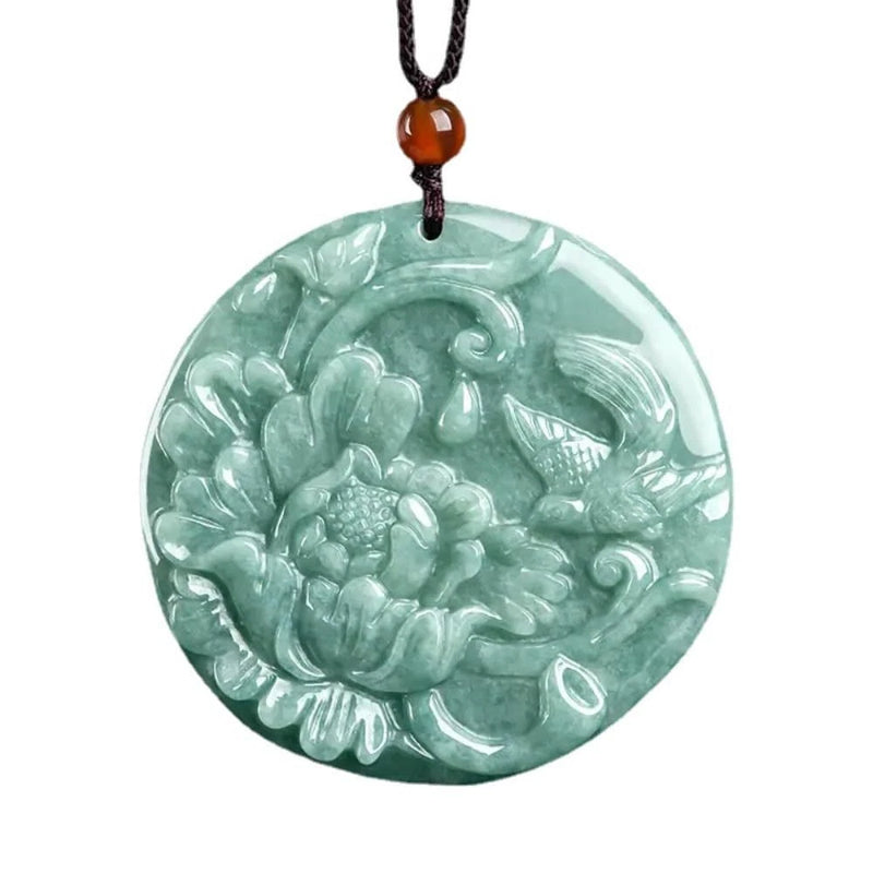 50.8mm Natural Jade Peony Flower Magpie Pendant Jade Pendant High End Peony