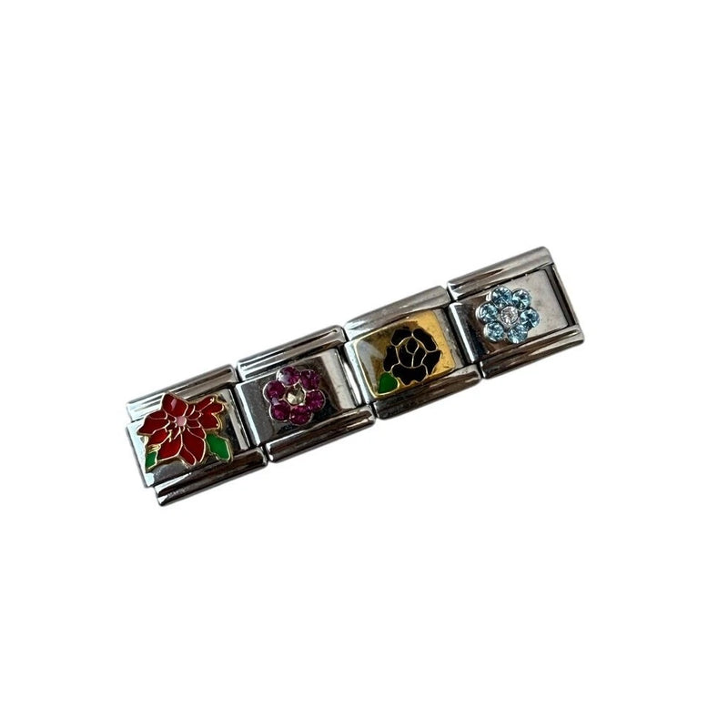 Poinsettia Carnation Crystal Flowers Italian Charms 9mm Stainless Steel Y2K NEW Carnation