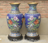34.8" Old China Copper Blue Cloisonne Palace Dynasty Peony Flower Bottle Pair Peony
