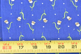 By 1/2 Yd, 35" Wide, Vintage 1940's-60's, Green & White Floral on Blue, V06 Flowering Plants