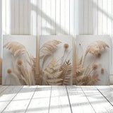 3pcs Botanical Pampas Grass & Dried Floral Metal Print Ready to Hang Art Pampas Grass